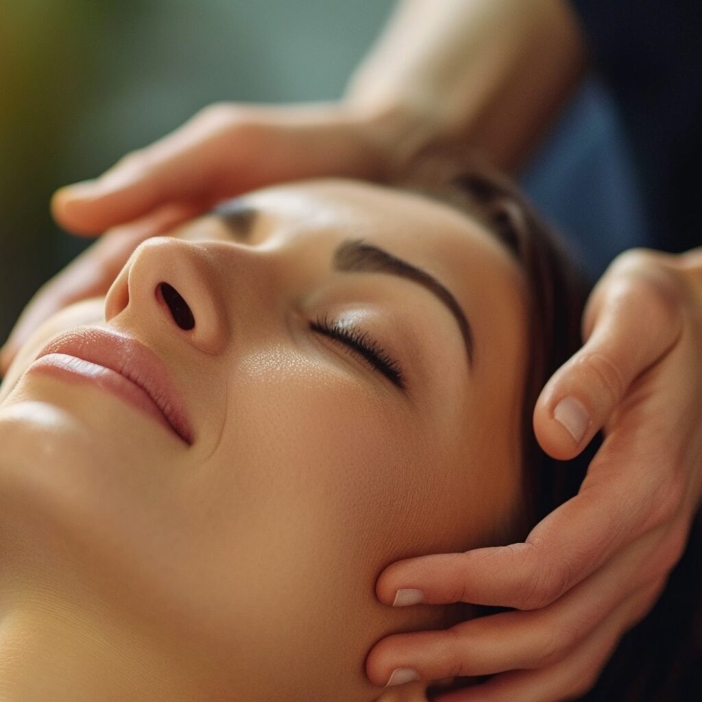 Craniosacrale Therapie Kopfmassage zur Linderung von Schmerzen und Migräne.