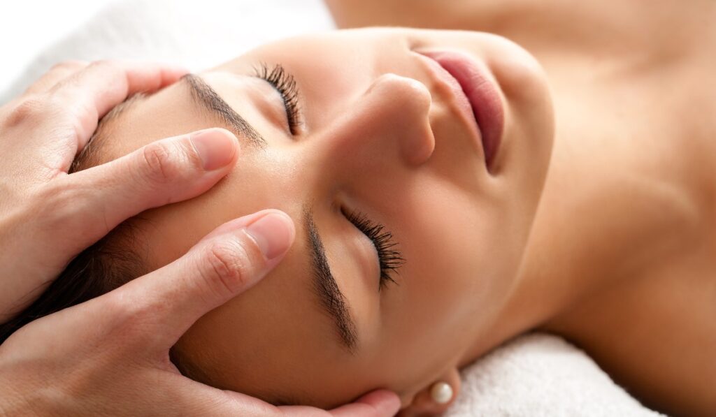 Macro relaxing facial massage.